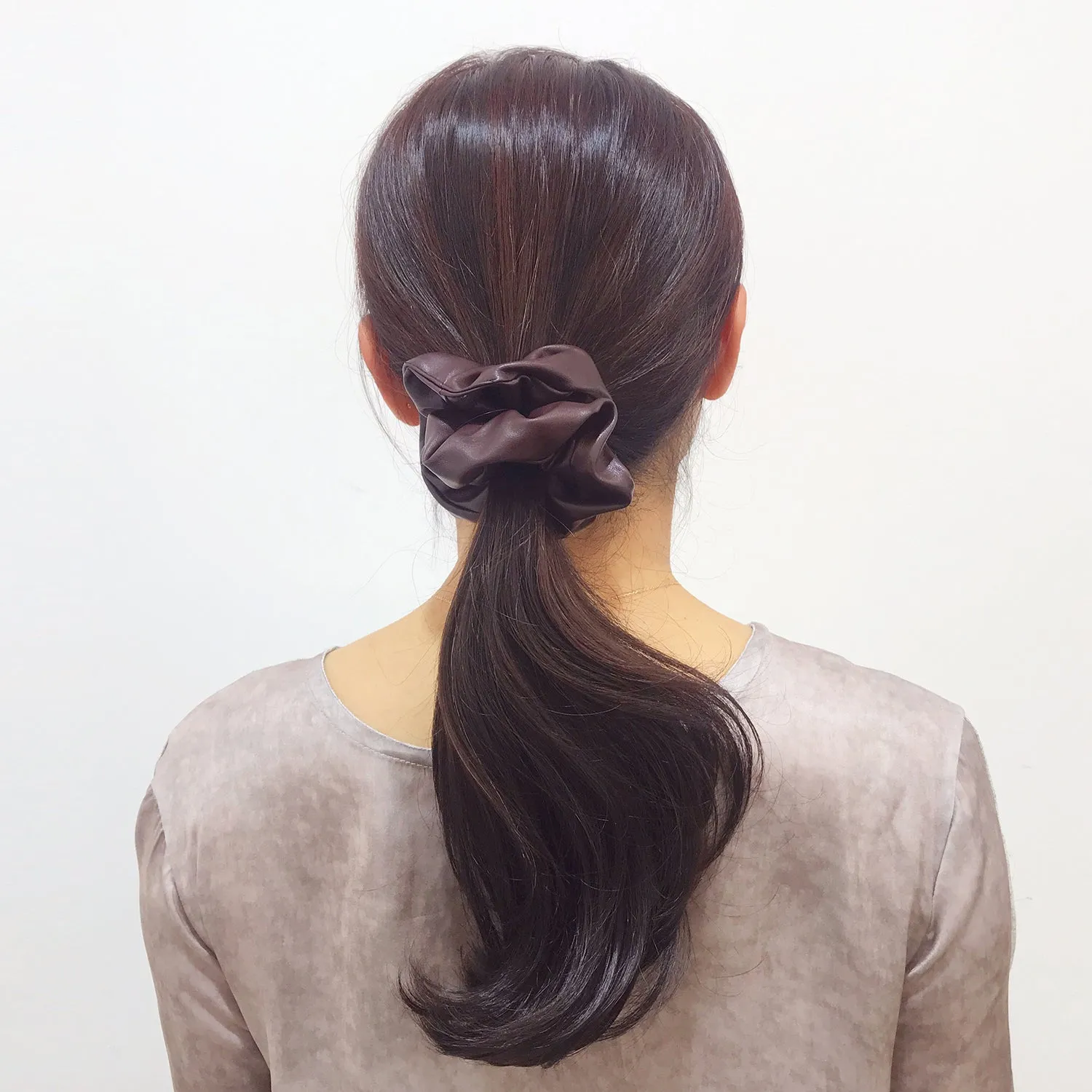 Faux Leather Brown Scrunchie