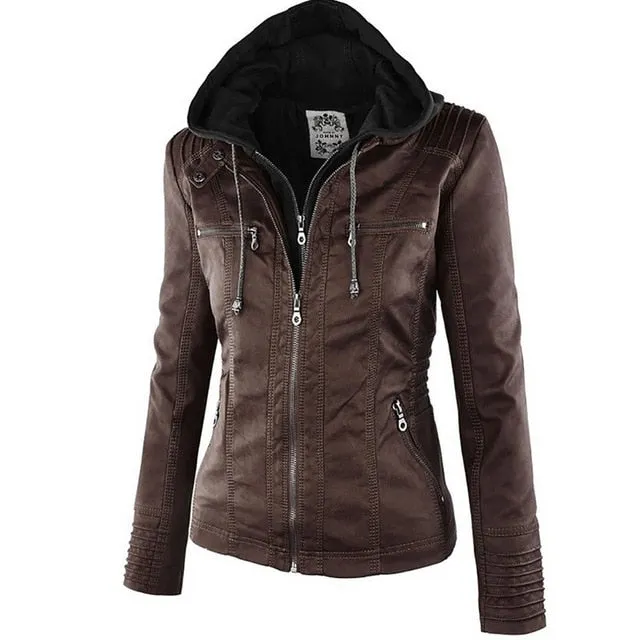 FAUX LEATHER HOODED JACKET