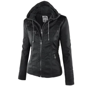 FAUX LEATHER HOODED JACKET