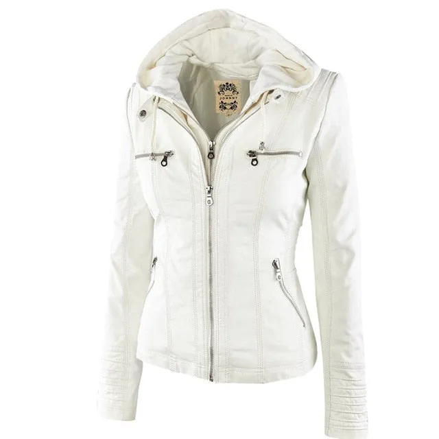 FAUX LEATHER HOODED JACKET