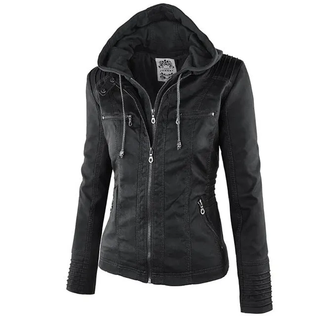 FAUX LEATHER HOODED JACKET