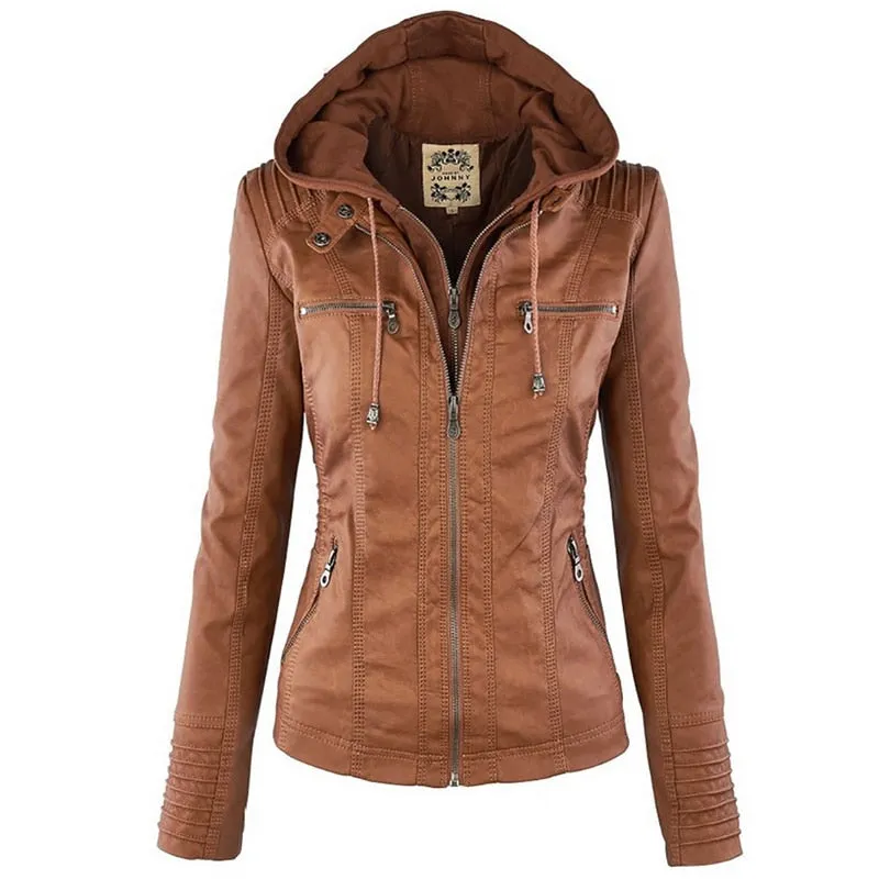 FAUX LEATHER HOODED JACKET