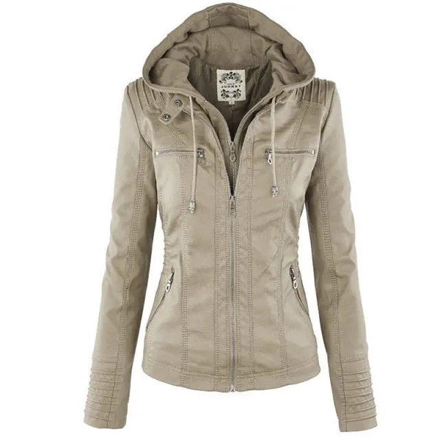 FAUX LEATHER HOODED JACKET