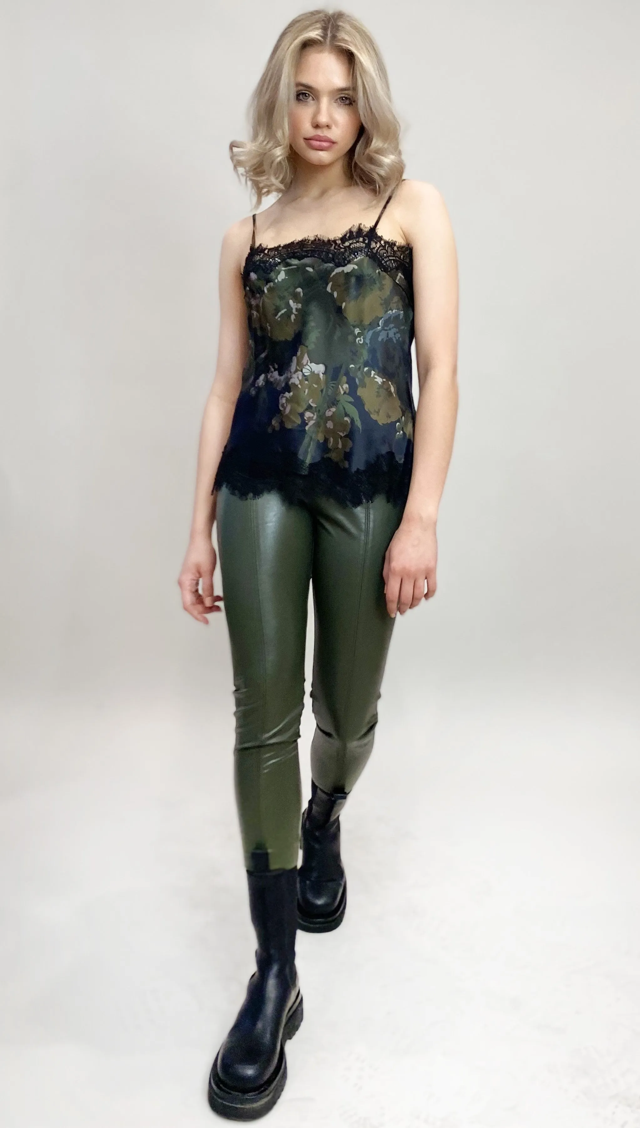 Faux Leather Legging - Moss Green