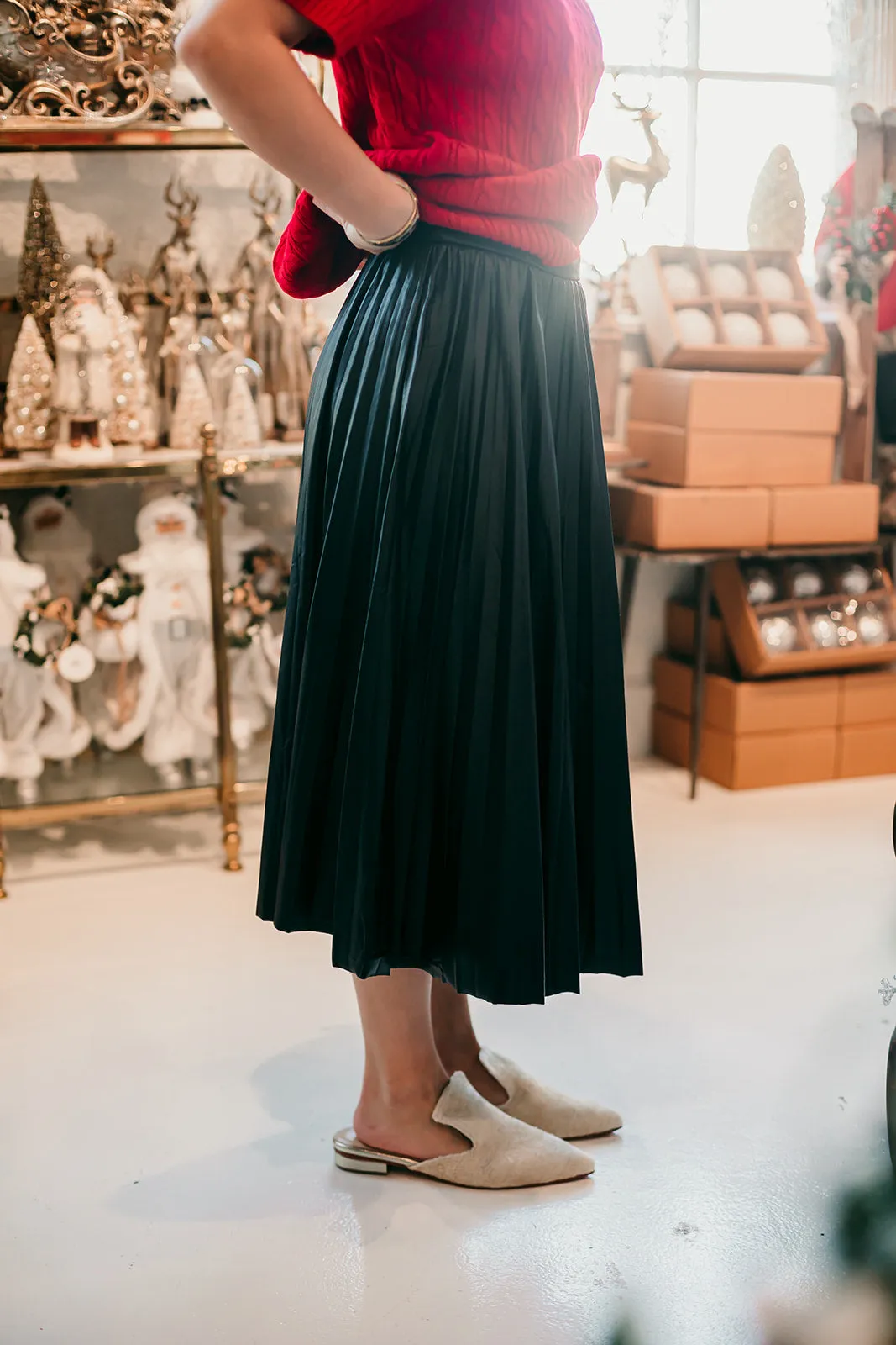 Faux Leather Pleated Skirt
