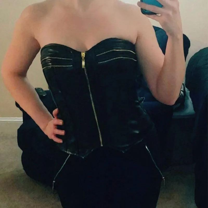 Faux PU Leather Lace Up Boned Overbust Corset