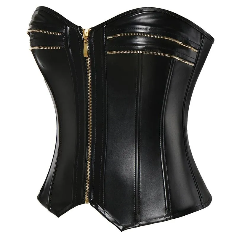 Faux PU Leather Lace Up Boned Overbust Corset
