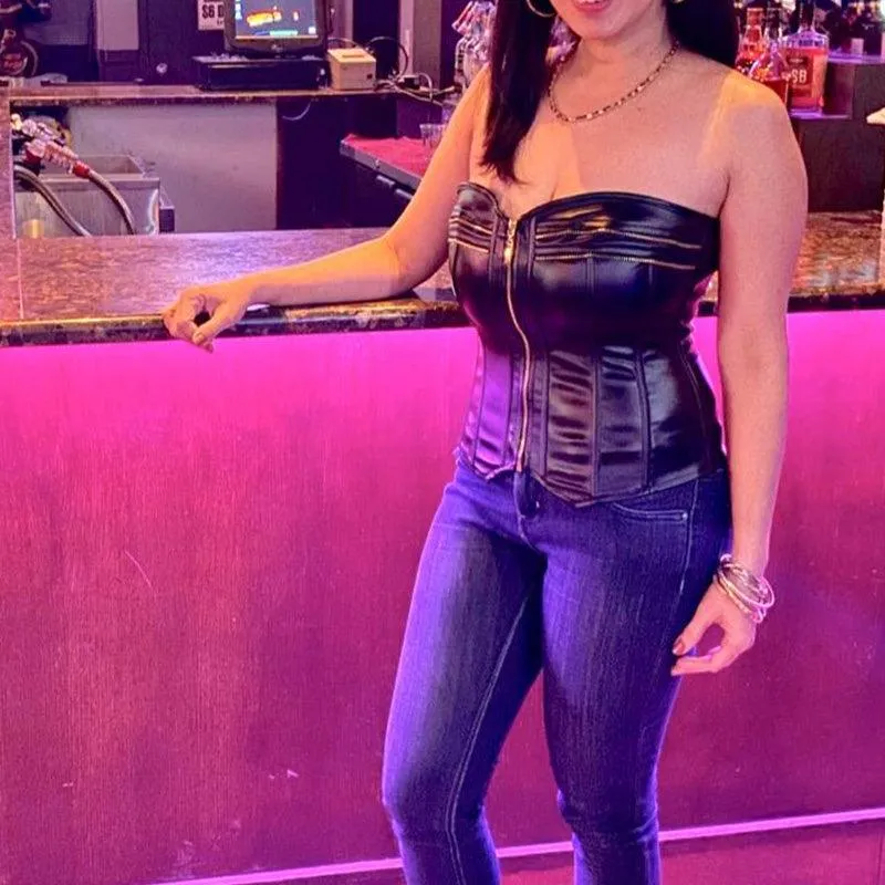 Faux PU Leather Lace Up Boned Overbust Corset