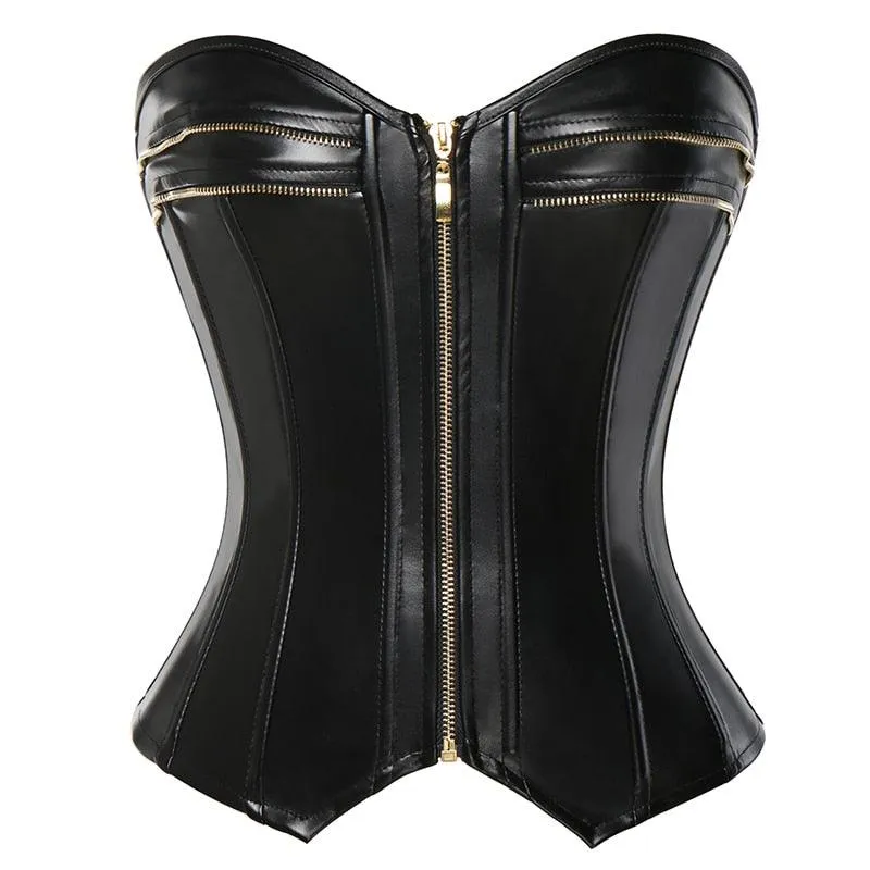 Faux PU Leather Lace Up Boned Overbust Corset