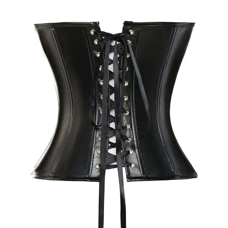 Faux PU Leather Lace Up Boned Overbust Corset