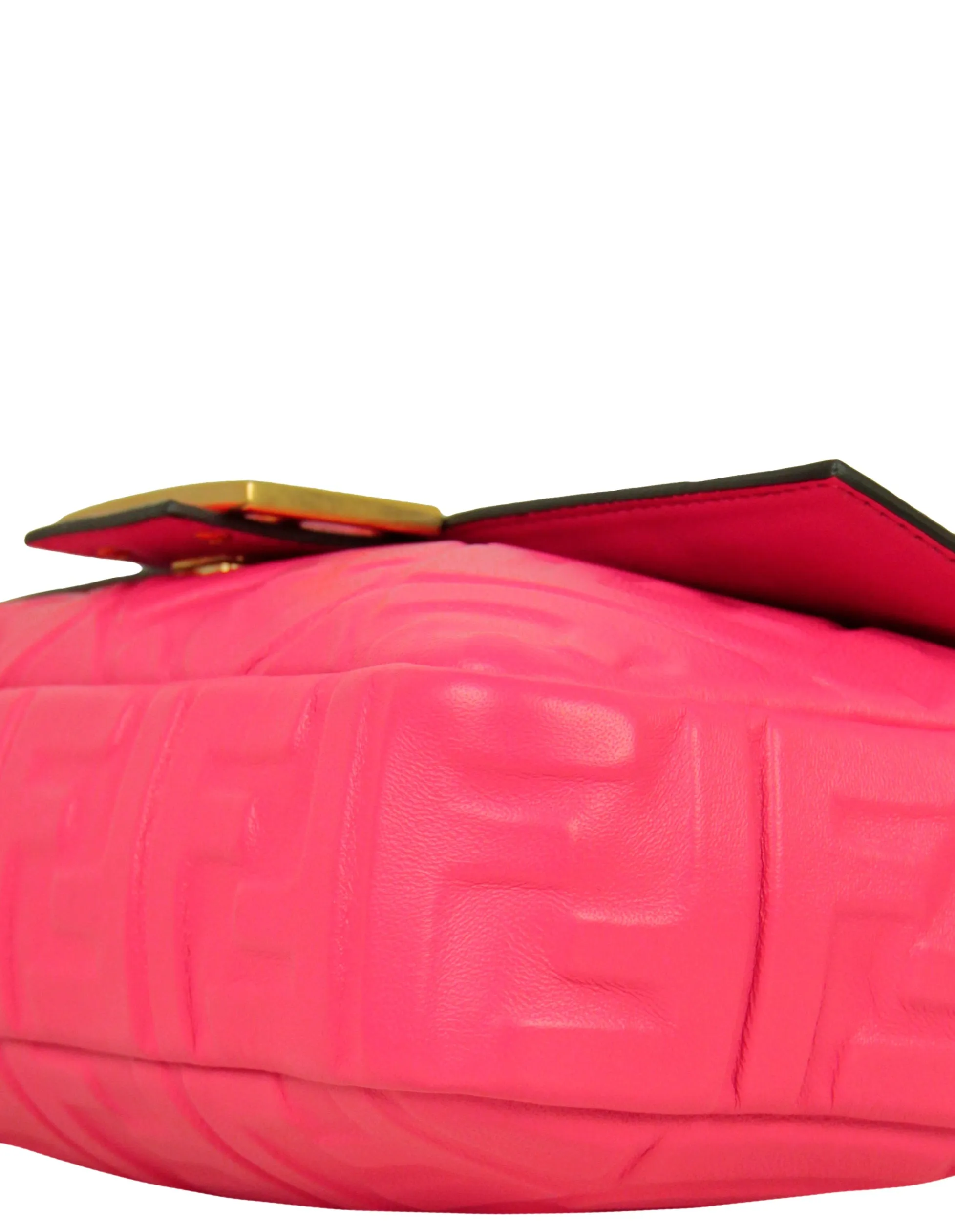 Fendi Pink Nappa Embossed Logo FF 1974 Large Baguette NM Bag w/ Two Straps