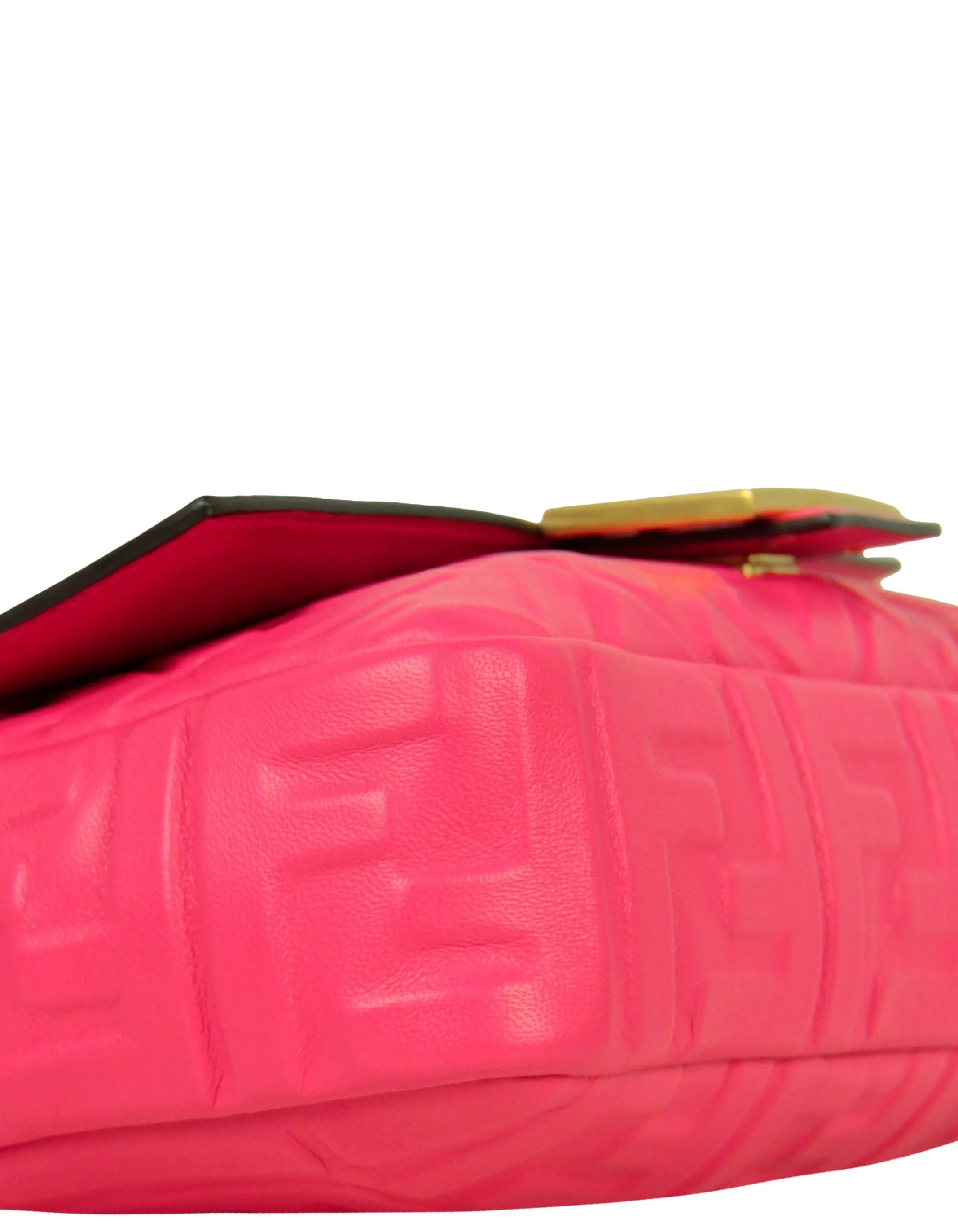 Fendi Pink Nappa Embossed Logo FF 1974 Large Baguette NM Bag w/ Two Straps
