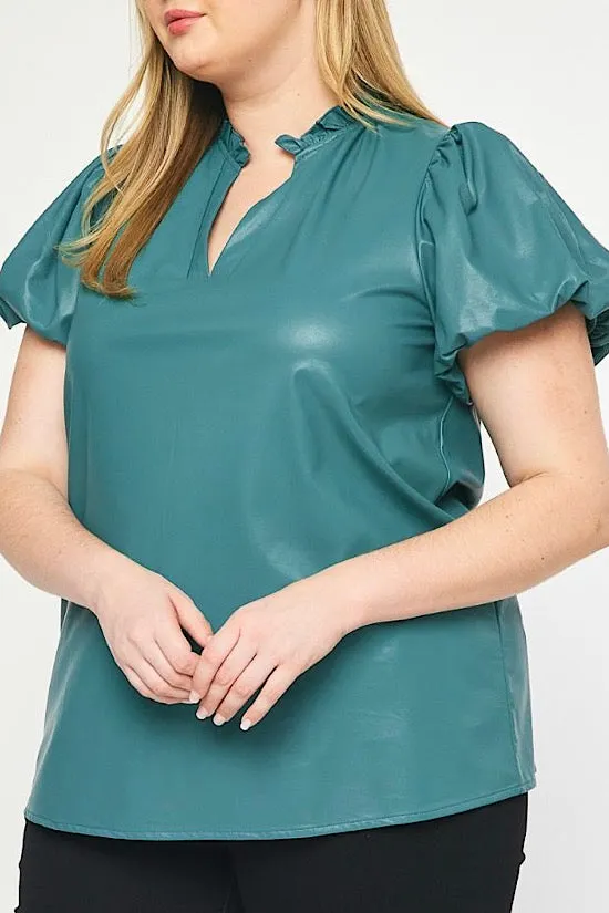 FINAL SALE: Teal Green Faux Leather Top