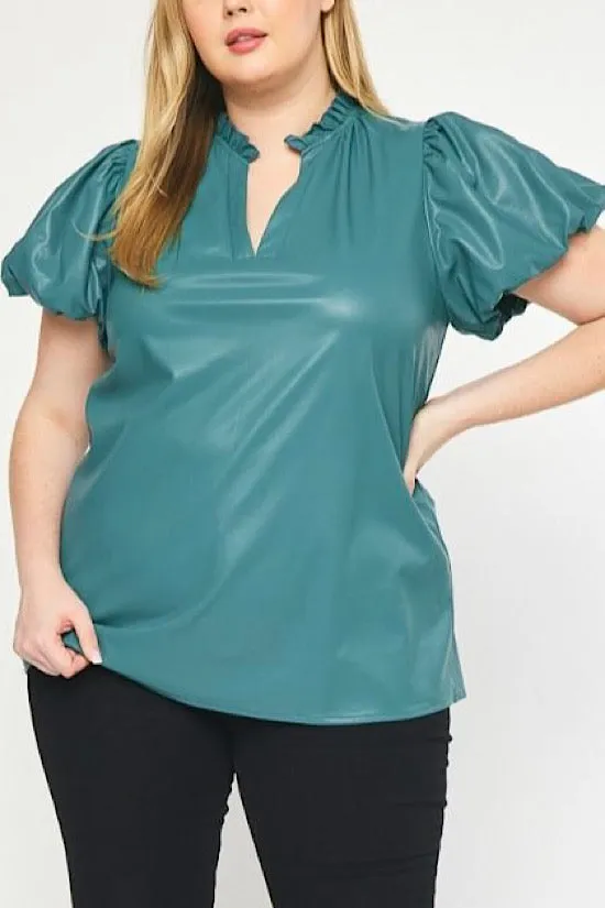 FINAL SALE: Teal Green Faux Leather Top