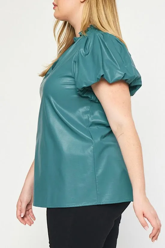 FINAL SALE: Teal Green Faux Leather Top