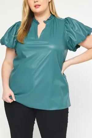 FINAL SALE: Teal Green Faux Leather Top