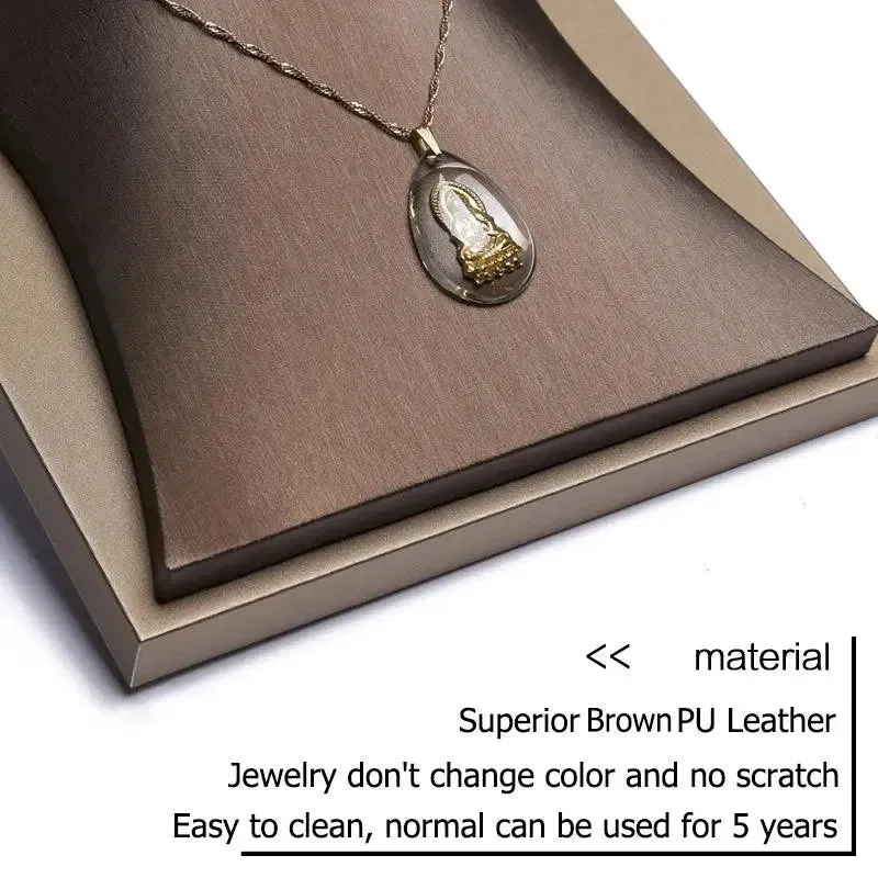 Finest Brown PU Leather Bracelet Pendant Necklace Jewellery Display Counter Stand Holder Bust Ring Earrings Presentation Shelf