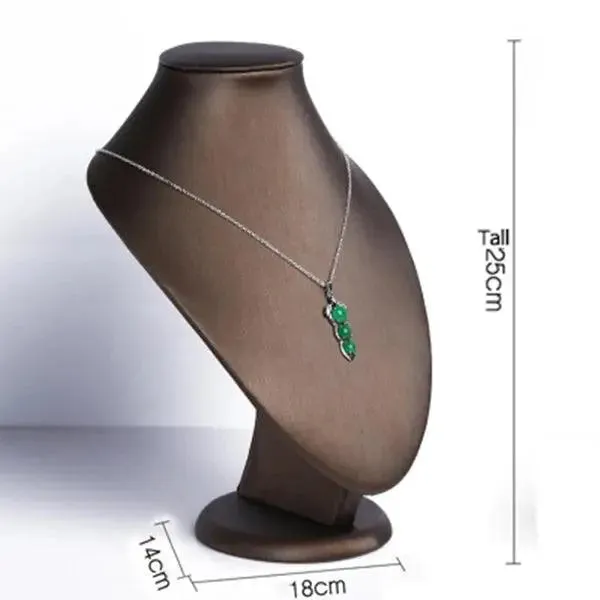 Finest Brown PU Leather Bracelet Pendant Necklace Jewellery Display Counter Stand Holder Bust Ring Earrings Presentation Shelf