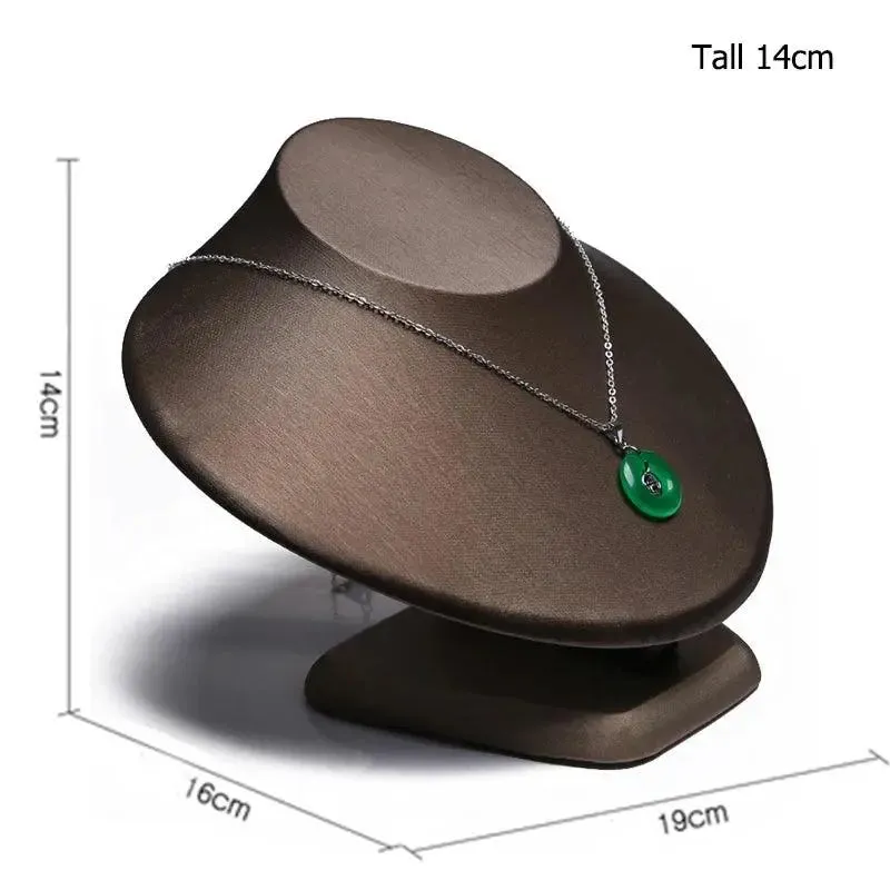 Finest Brown PU Leather Bracelet Pendant Necklace Jewellery Display Counter Stand Holder Bust Ring Earrings Presentation Shelf