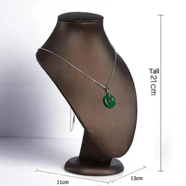 Finest Brown PU Leather Bracelet Pendant Necklace Jewellery Display Counter Stand Holder Bust Ring Earrings Presentation Shelf