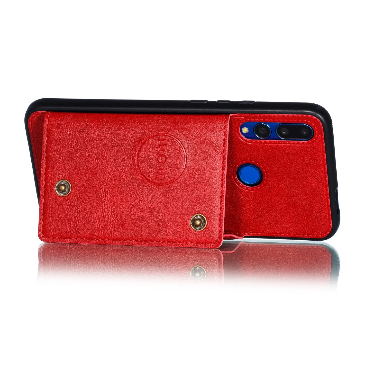 For HUAWEI Y9 prime 2019 PU Leather Shockproof Cell Phone Case Anti-dust Phone Case with Double Buckle Card Slot Pocket  red