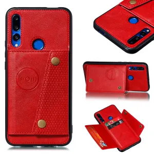 For HUAWEI Y9 prime 2019 PU Leather Shockproof Cell Phone Case Anti-dust Phone Case with Double Buckle Card Slot Pocket  red