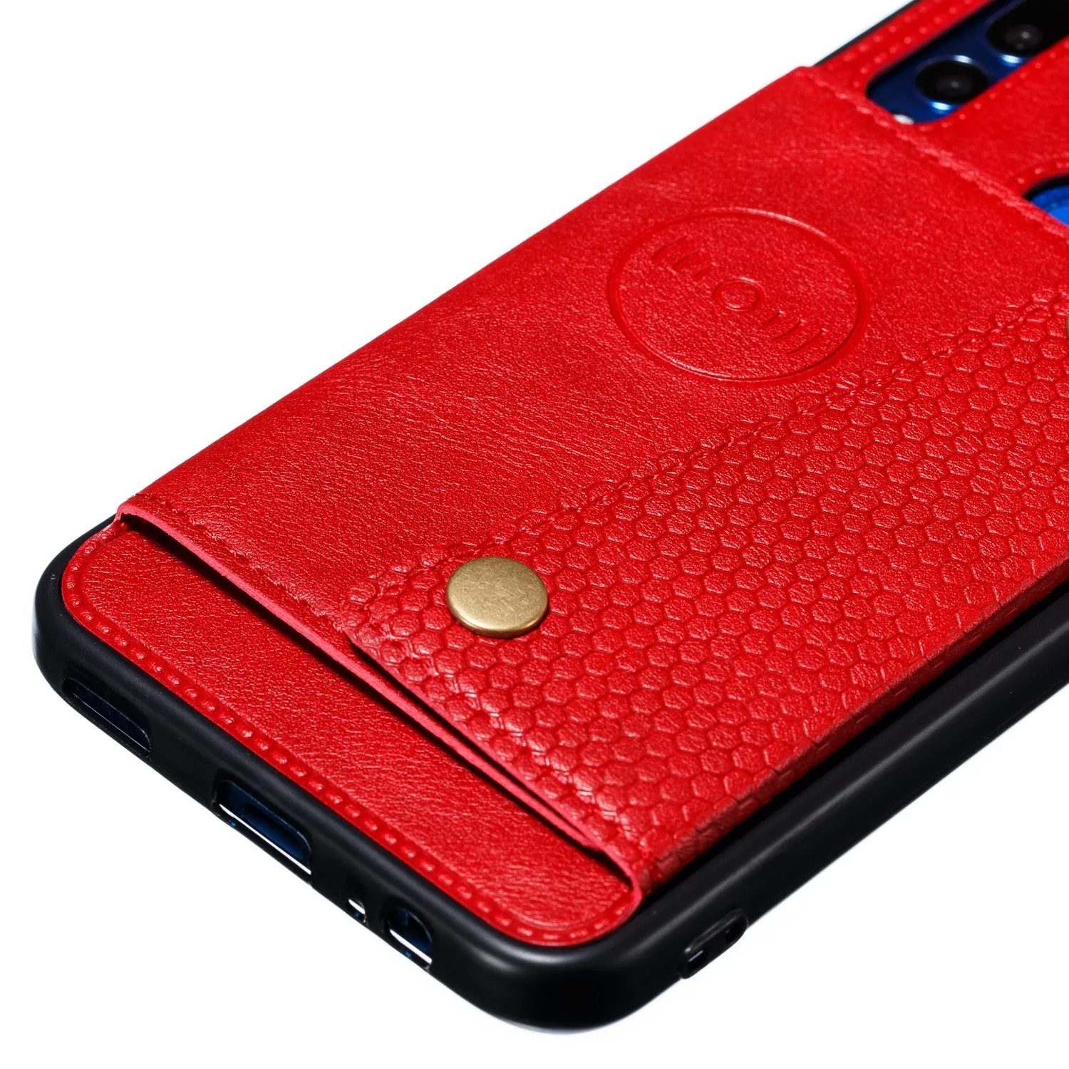 For HUAWEI Y9 prime 2019 PU Leather Shockproof Cell Phone Case Anti-dust Phone Case with Double Buckle Card Slot Pocket  red