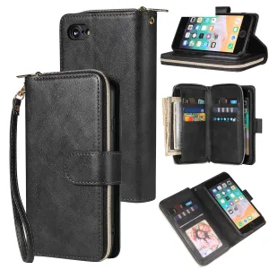For Iphone 6/6s/6 Plus/6s Plus/7 Plus/8 Plus Pu Leather  Mobile Phone Cover Zipper Card Bag   Wrist Strap black