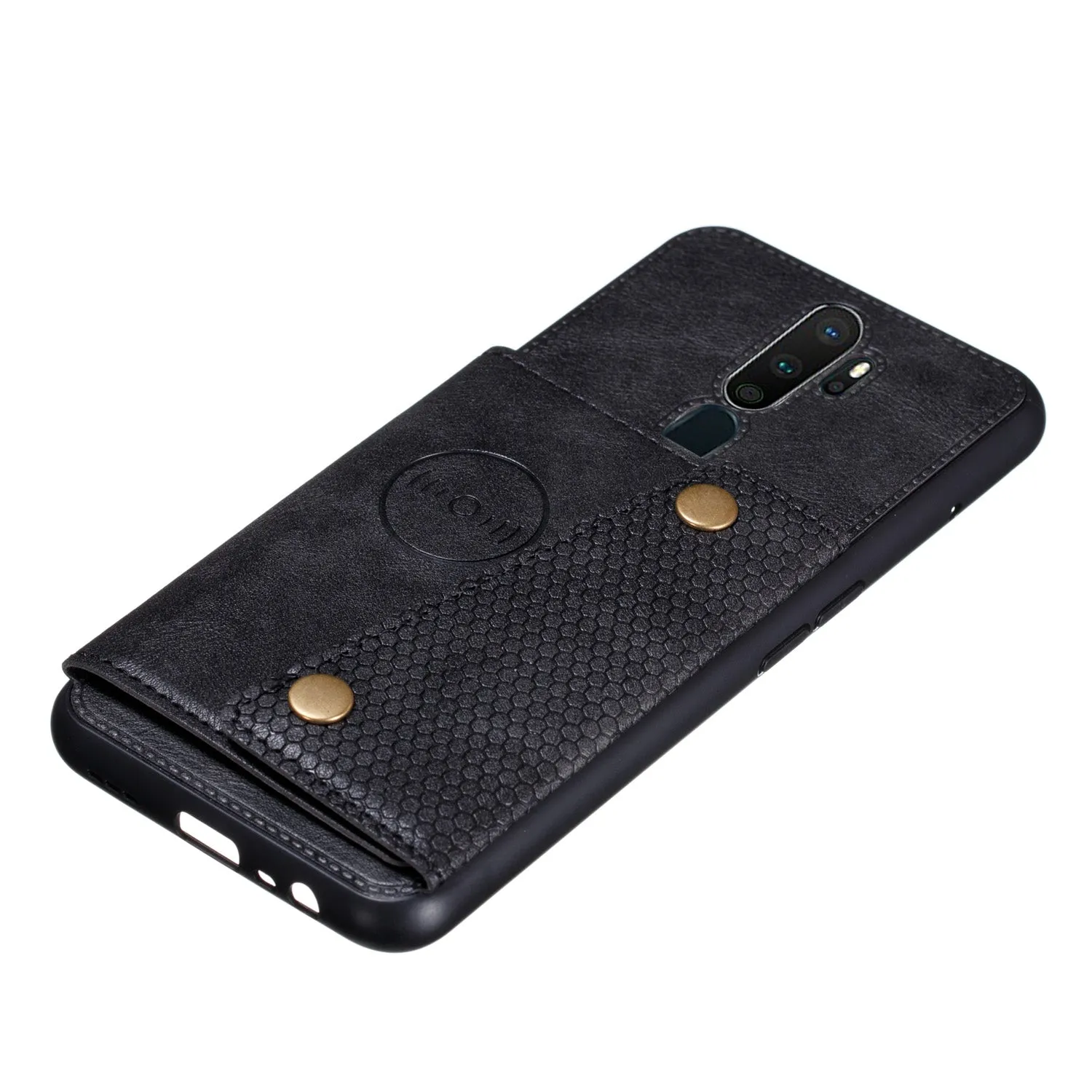 For OPPO A9 2020/Realme XT/Reno 2 Mobile Phone Shell Classic Textured Pattern Buckle Closure Design Anti-fall Smartphone Case  black