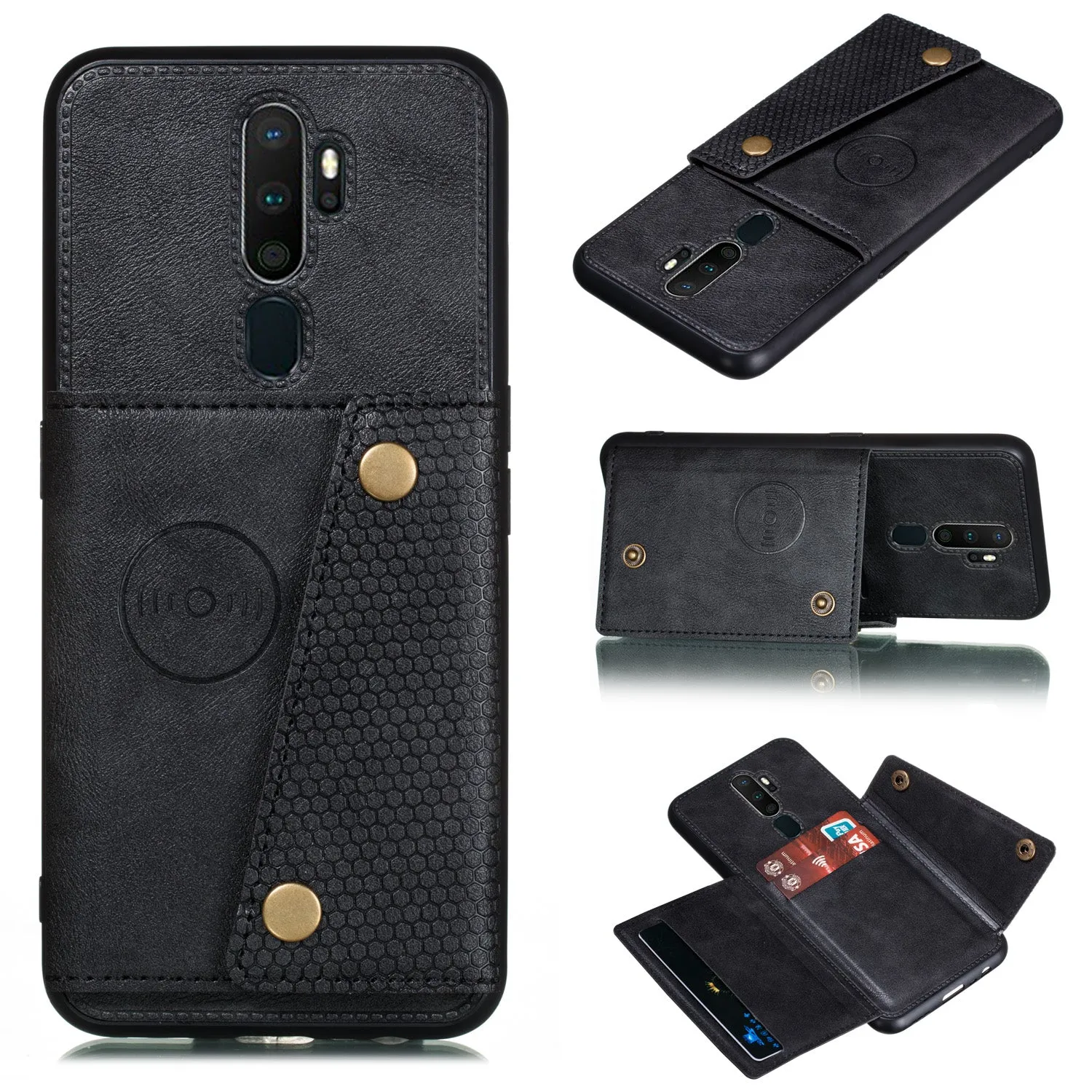 For OPPO A9 2020/Realme XT/Reno 2 Mobile Phone Shell Classic Textured Pattern Buckle Closure Design Anti-fall Smartphone Case  black