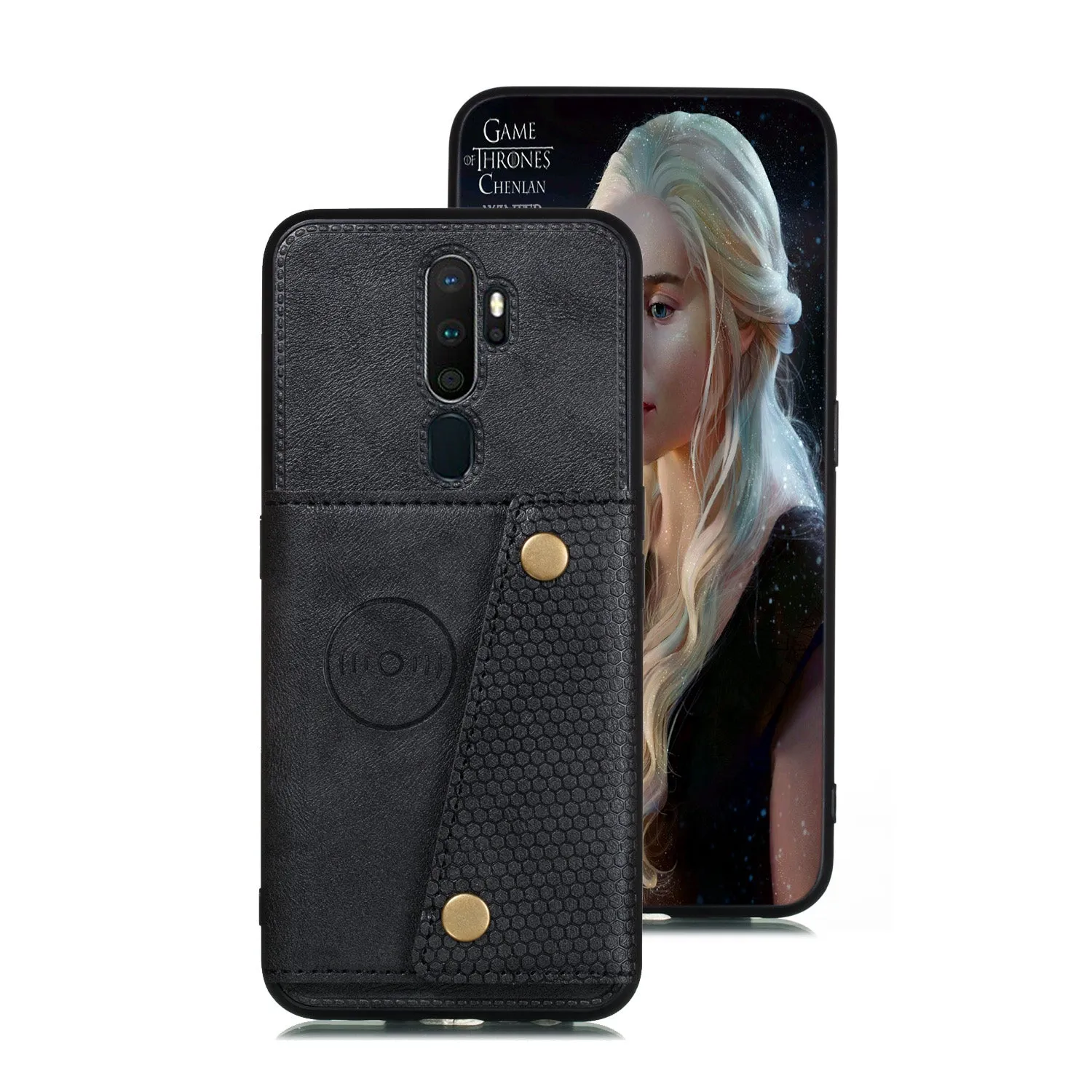 For OPPO A9 2020/Realme XT/Reno 2 Mobile Phone Shell Classic Textured Pattern Buckle Closure Design Anti-fall Smartphone Case  black