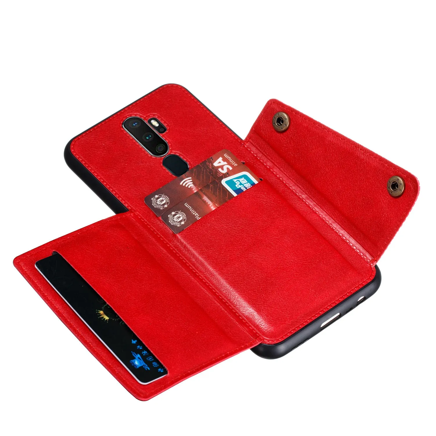 For OPPO A9 2020/Realme XT/Reno 2 Mobile Phone Shell Classic Textured Pattern Buckle Closure Design Anti-fall Smartphone Case  red