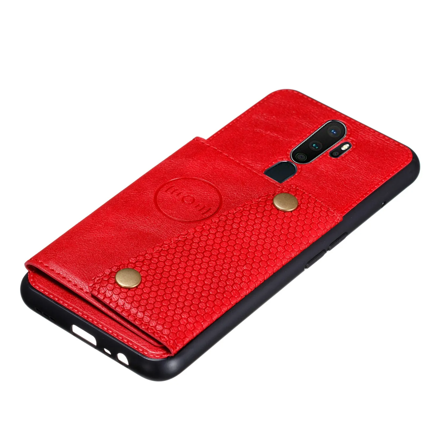 For OPPO A9 2020/Realme XT/Reno 2 Mobile Phone Shell Classic Textured Pattern Buckle Closure Design Anti-fall Smartphone Case  red