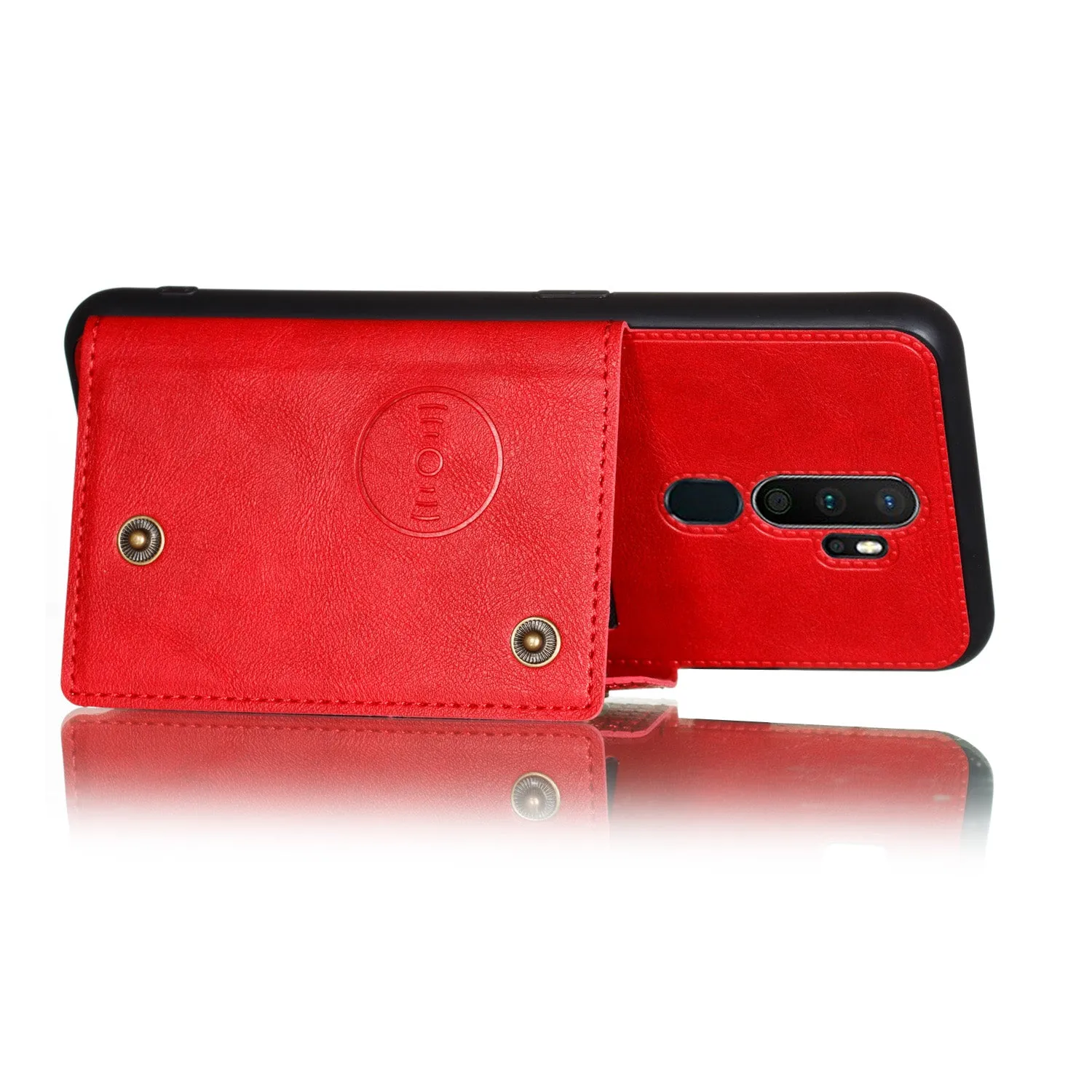 For OPPO A9 2020/Realme XT/Reno 2 Mobile Phone Shell Classic Textured Pattern Buckle Closure Design Anti-fall Smartphone Case  red