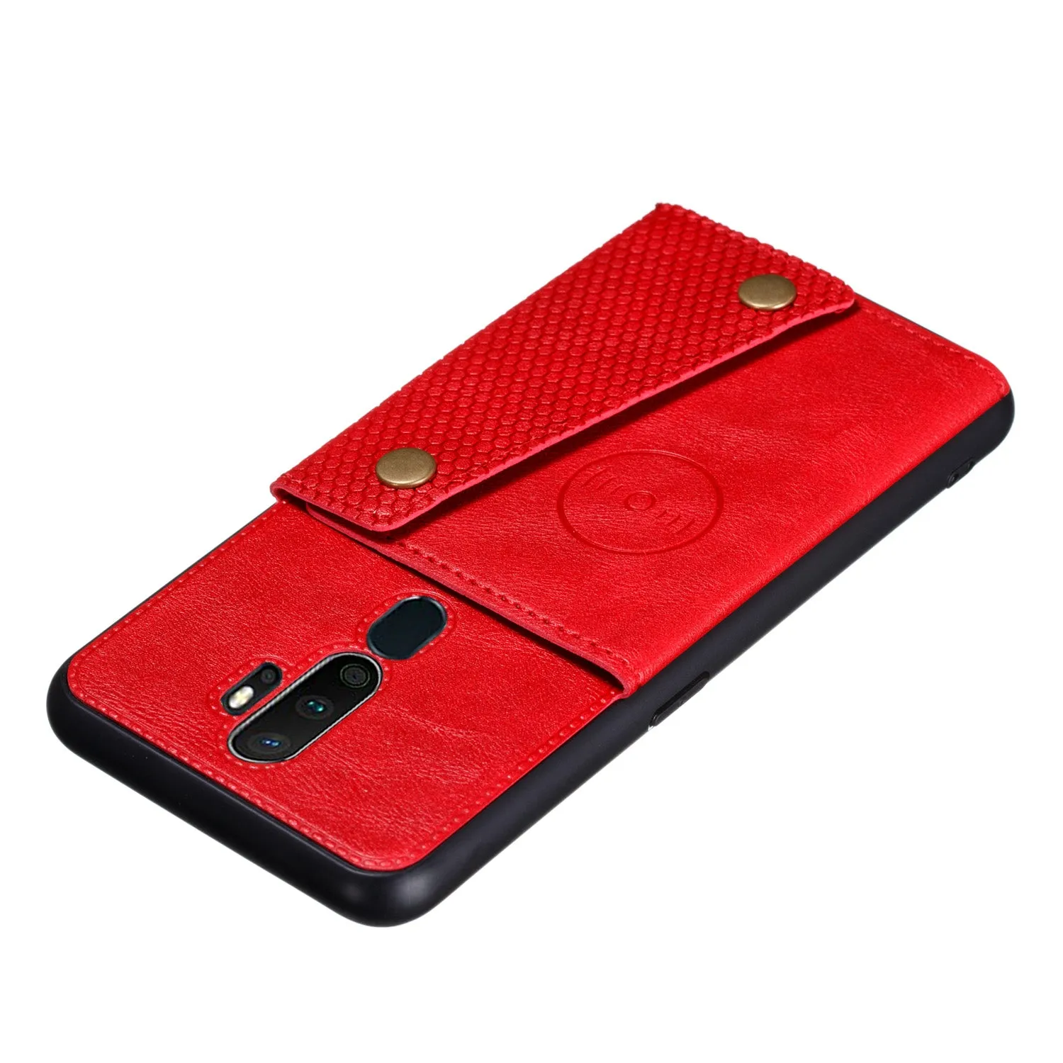 For OPPO A9 2020/Realme XT/Reno 2 Mobile Phone Shell Classic Textured Pattern Buckle Closure Design Anti-fall Smartphone Case  red