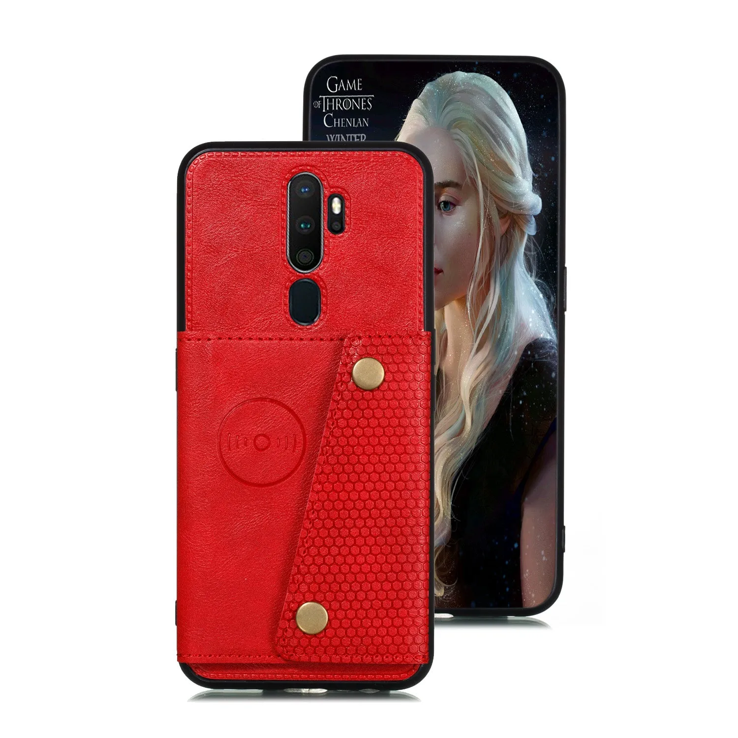 For OPPO A9 2020/Realme XT/Reno 2 Mobile Phone Shell Classic Textured Pattern Buckle Closure Design Anti-fall Smartphone Case  red