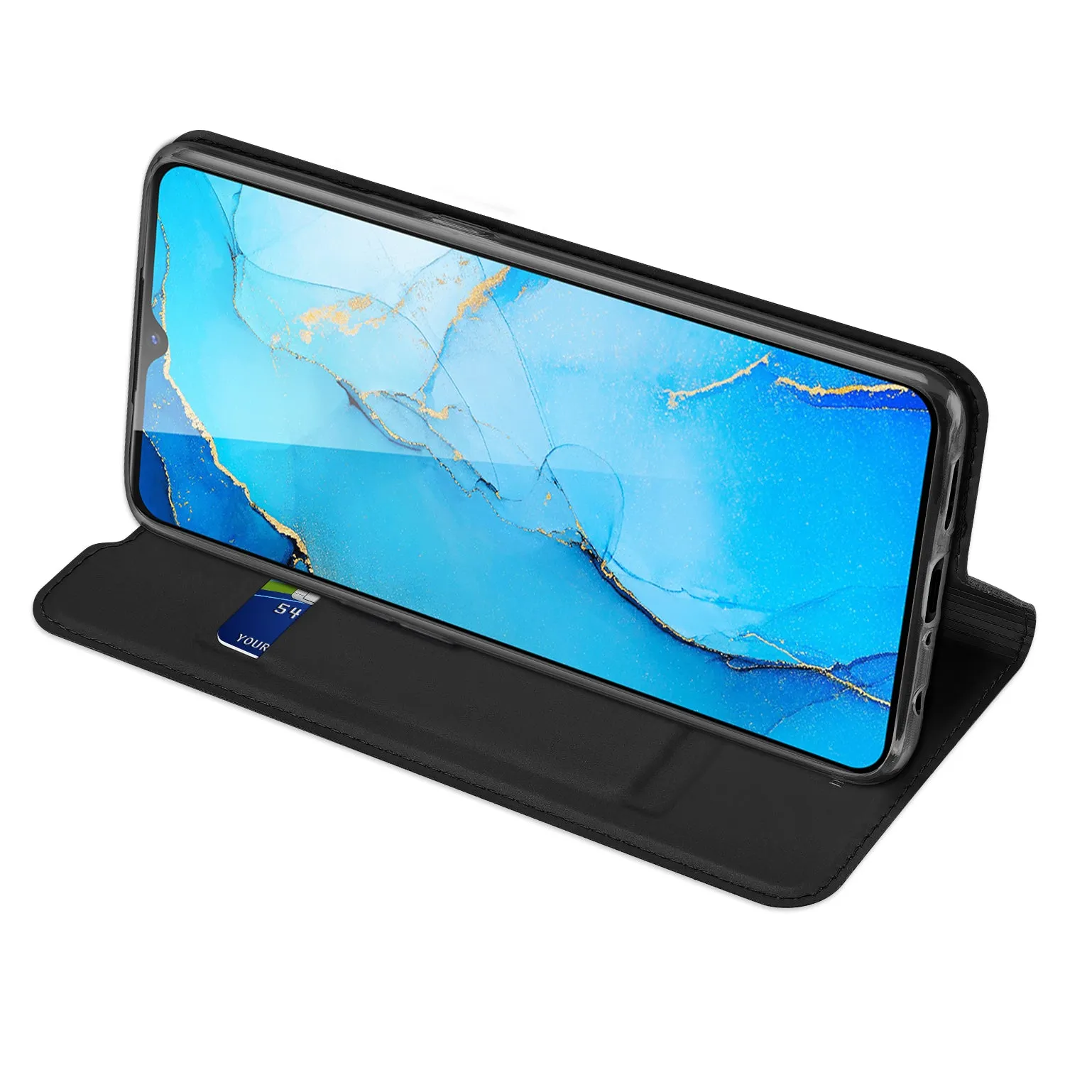 For OPPO Reno 3/3 Pro/ 3 pro 4G Case Magnetic Closure Card Slots Cellphone Cover Screen Protector Stand Available Leather Shell black