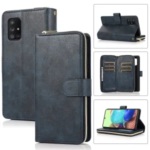 For Samsung A01/A21/A31/A41/A51 Pu Leather  Mobile Phone Cover Zipper Card Bag   Wrist Strap blue