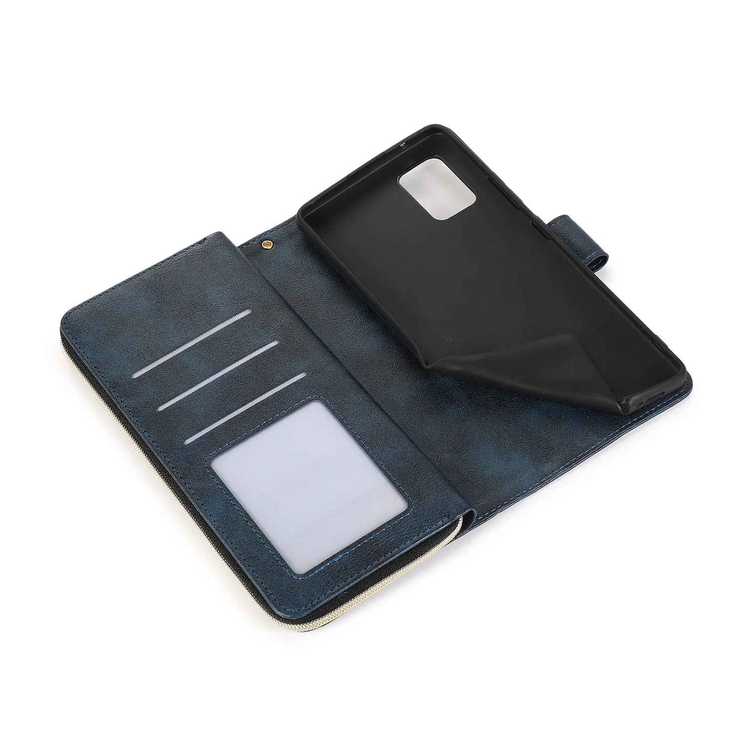 For Samsung A01/A21/A31/A41/A51 Pu Leather  Mobile Phone Cover Zipper Card Bag   Wrist Strap blue