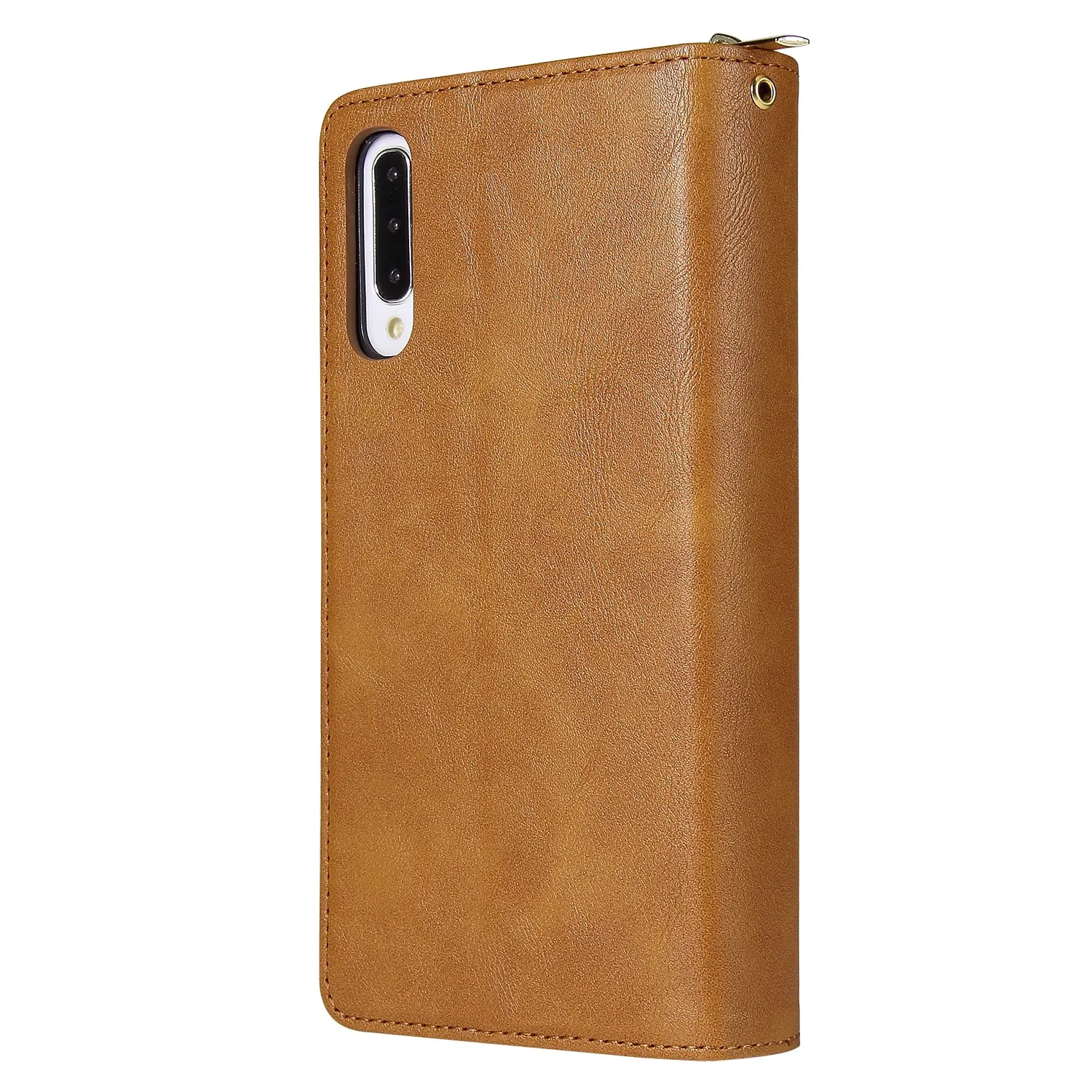 For Samsung A10/A20/A30/A50/A30S/A50S Pu Leather  Mobile Phone Cover Zipper Card Bag   Wrist Strap brown