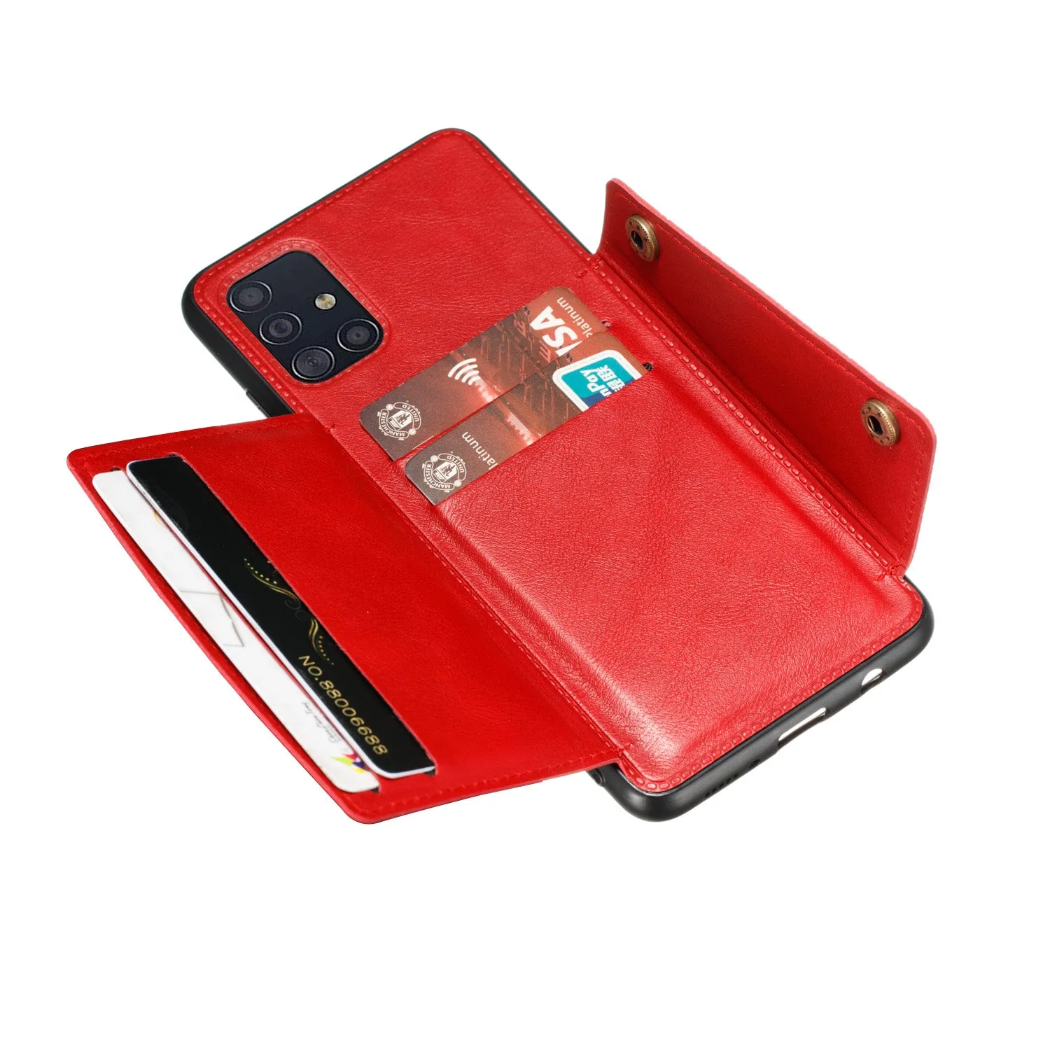 For Samsung A51 Cellphone Cover Back Case Double Buckle PU Leather with Card Slots Shell gray