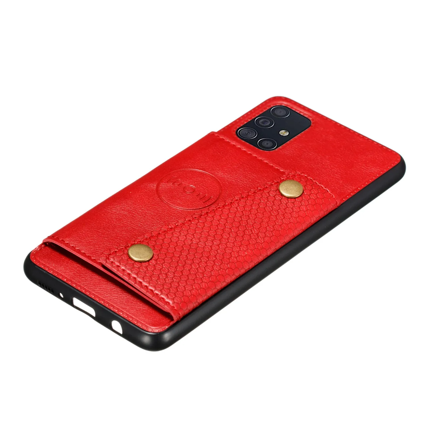 For Samsung A51 Cellphone Cover Back Case Double Buckle PU Leather with Card Slots Shell gray