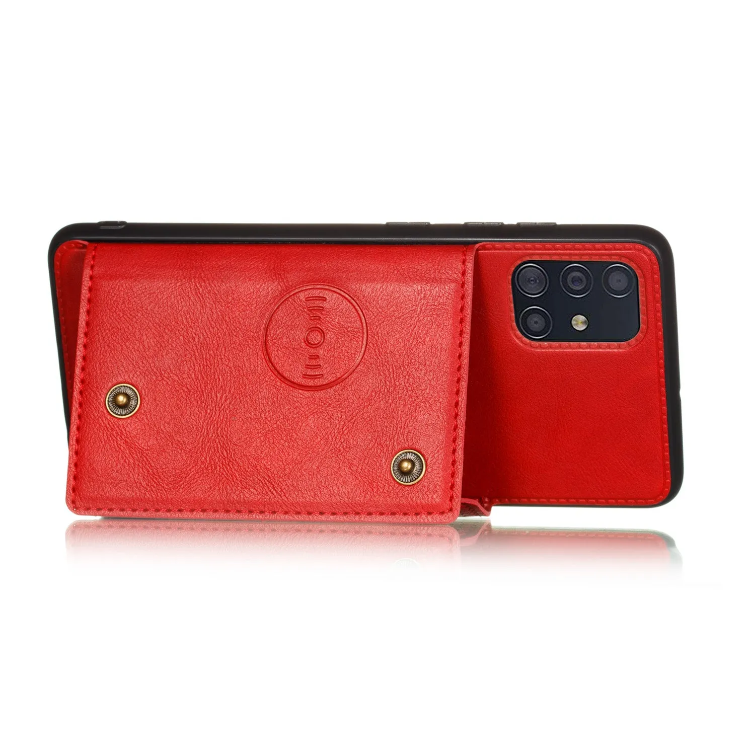 For Samsung A51 Cellphone Cover Back Case Double Buckle PU Leather with Card Slots Shell gray