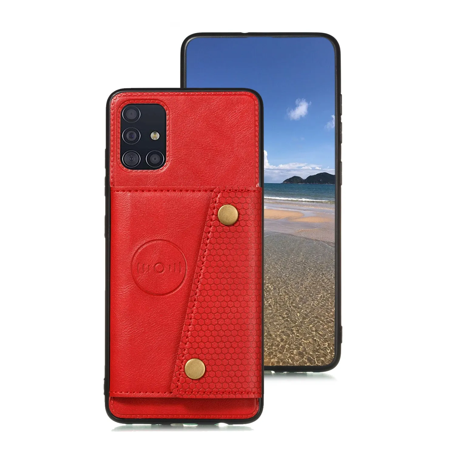 For Samsung A51 Cellphone Cover Back Case Double Buckle PU Leather with Card Slots Shell gray