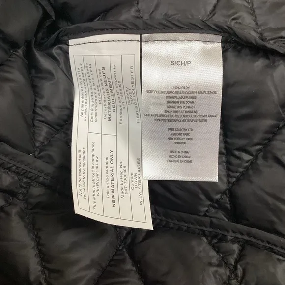 Free Country Quilted Down Puffer Jacket Black NWOT