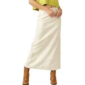 Free People City Slicker Faux Leather Maxi Skirt Zip Fly Boho Size 6 Cream