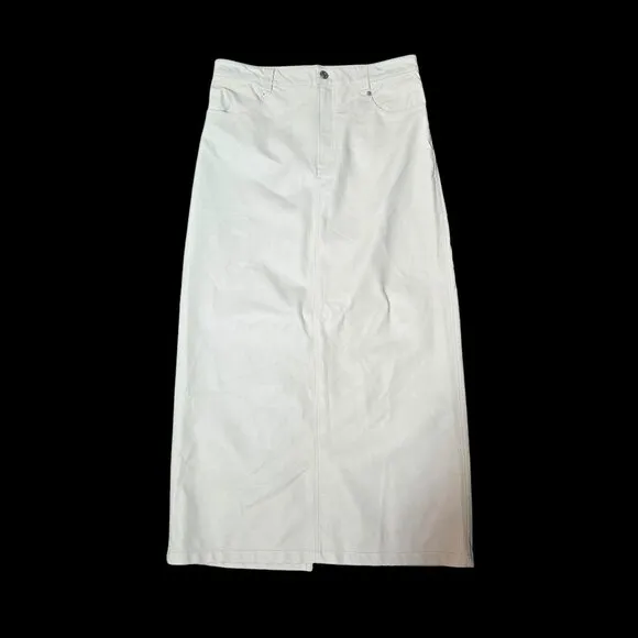 Free People City Slicker Faux Leather Maxi Skirt Zip Fly Boho Size 6 Cream