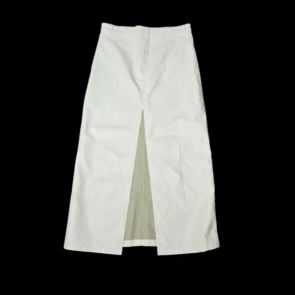 Free People City Slicker Faux Leather Maxi Skirt Zip Fly Boho Size 6 Cream