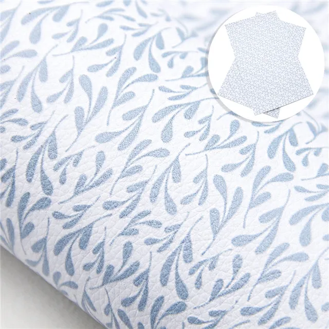 French Blue Leaves ~ Floral Vegan Faux Leather