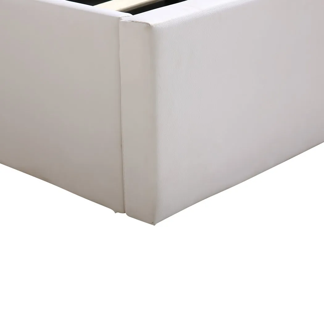 Gas Lift Bed Frame Premium Leather Base Mattress Storage Queen Size White